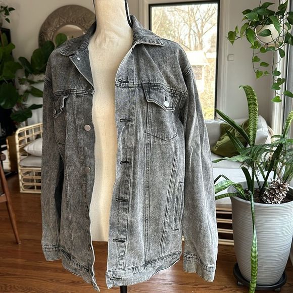 Jean jacket long grey M Tik :toc brand 🔥 grunge oversized - Picture 8 of 11